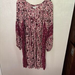 American Eagle Outfitters Pink and Burgundy Floral Long Sleeve Dress Large